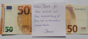 Bild zeigt 100 Euro, die anonym gespendet wurden.