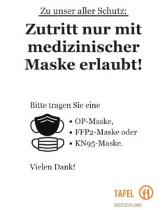 Hinweis auf Zutritt nur mit medizinischer Maske